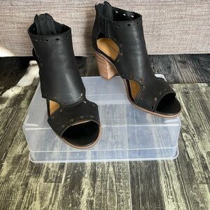 Lucky Brand Black Peep-Toe Heeled Boots